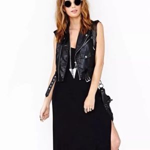 Long black sexy maxi dress low back high slit XS witchy
